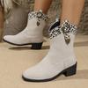 Fashion Autumn Women's Ankle Boots Fashion Metal Belt Buckle Mid-heel Western Cowboy Boots Colorful Print Fabric Booties Slip-on Shoes