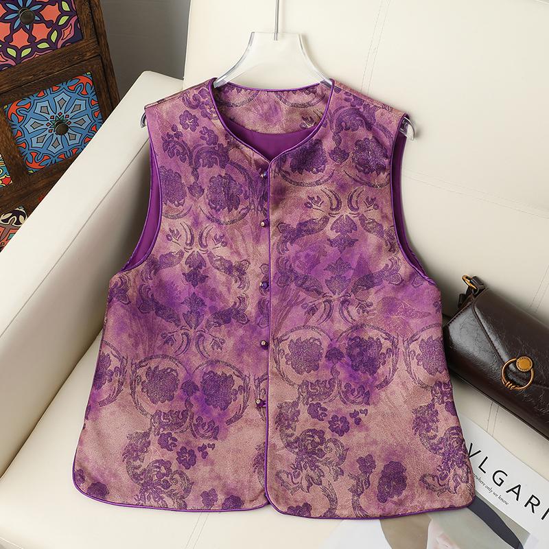 Chinese National Style Jacquard Vest for Women - 2026 Spring/Autumn Retro Sleeveless Top with Frog Button.