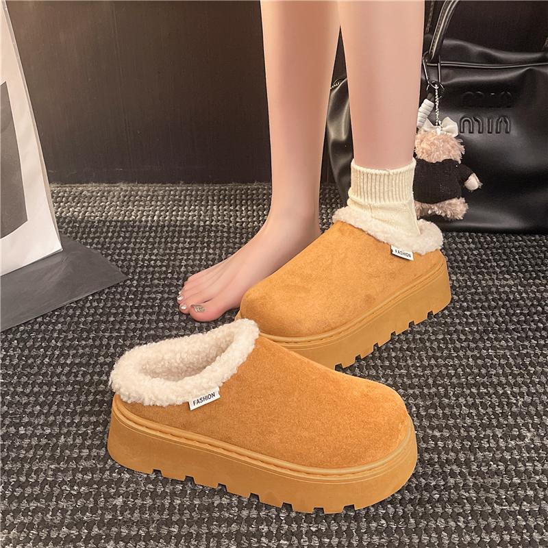 2025 Snow Boots for Women Cashmere Warm Platform Without Heel-covered Hair Half Slipper Cotton Shoes for Women