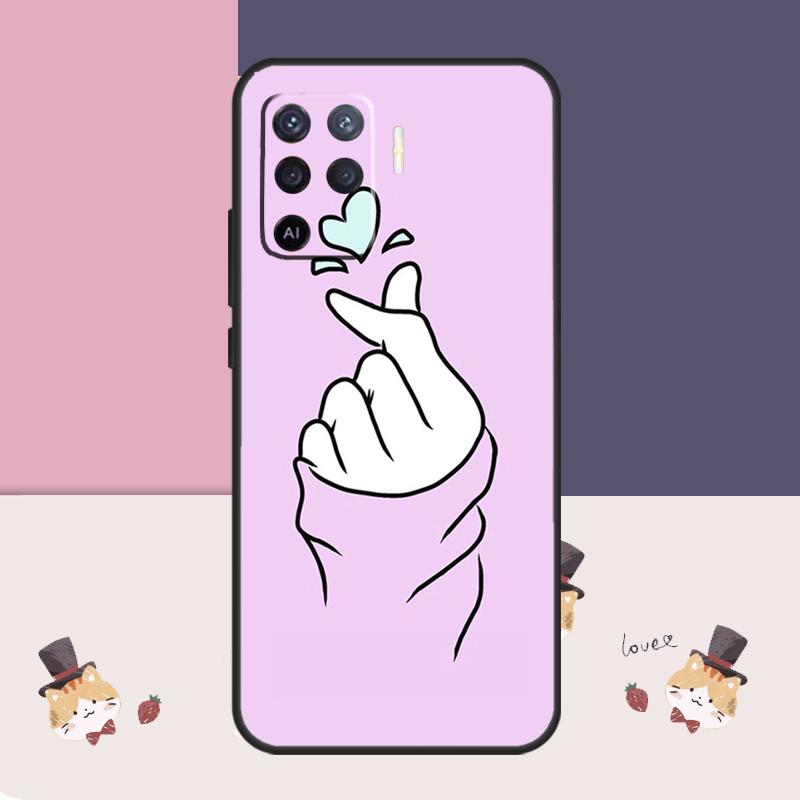 Kpop Hand Finger Heart Case For Oppo A77 A17 A57 A40 A78 A54 A74 A94 A76 A16 A96 A18 A60 A80 A38 A58 A98 A15 A5 Pro