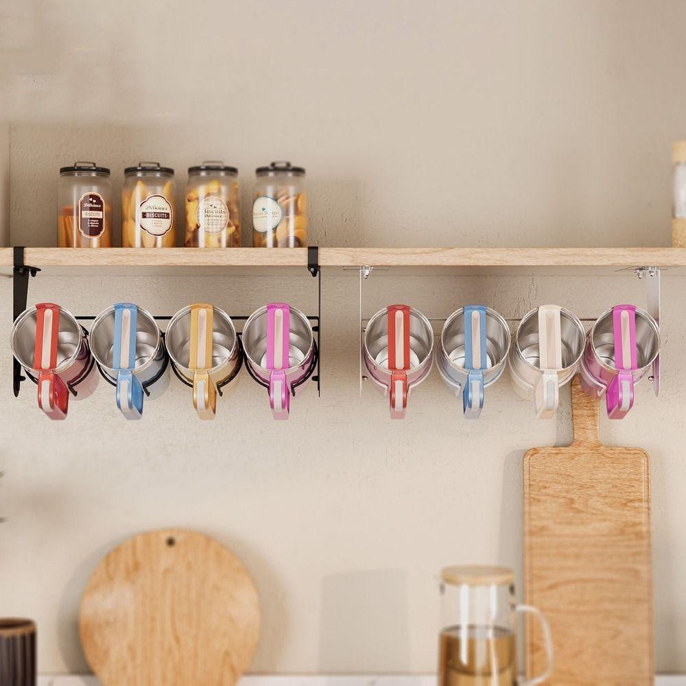 Wall Mounted Under Cabinet Water Bottle Organizer Carbon Steel Cup Storage Rack  Kitchen