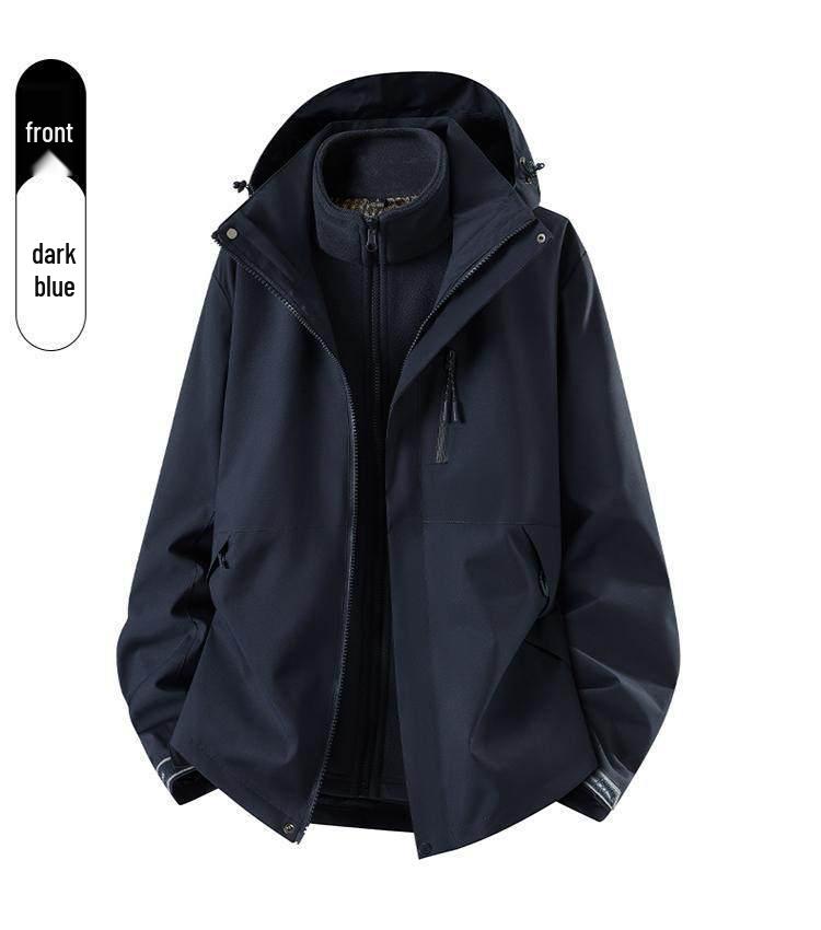 Three-in-One Expedition Jacket: Custom Winter Workwear with Logo Printing, Team Cotton Jacket, Plus Velvet Thickened.