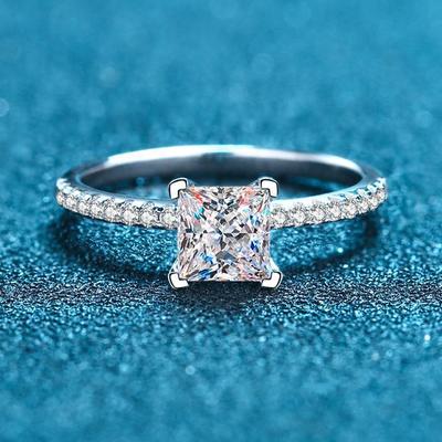 Echte 1-2CT Princess Cut Moissanite Ring voor Vrouwen Sprankelende Edelsteen Verlovings Trouwring S925 Zilver Plated Pt950 GRA