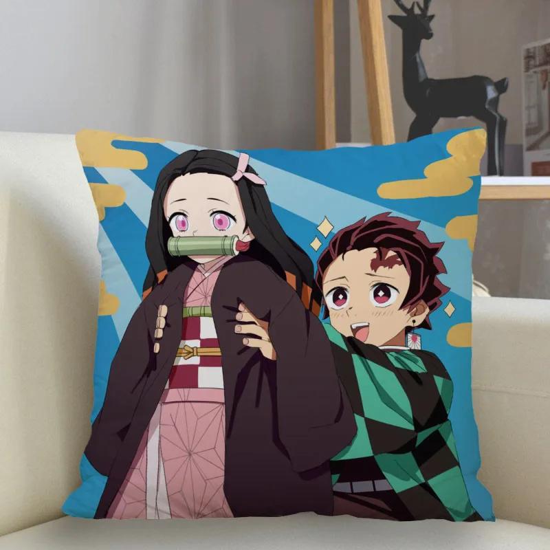 45x45cm Polyester Demon Slayer Pillowcase Sofa Decoration Cushion Cover  Home Decor