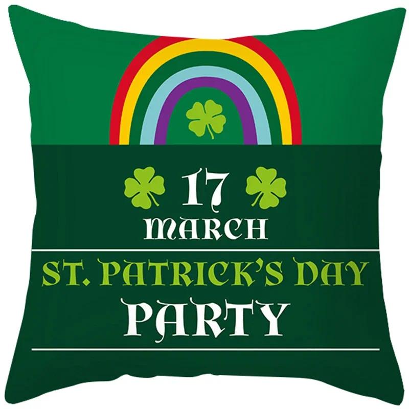 

улица. Подушка на День Святого Патрика Зеленая Мультяшная Буква Четырехлистный Клевер Наволочка на Подушку для Дивана Национальный День Ирландии Наволочка 66x66cm