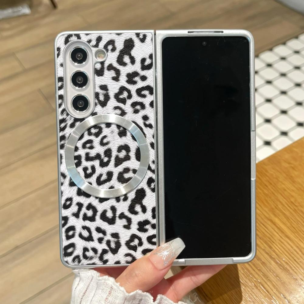 Higth Quality Busine Sle Leopard Pattern Leather Case for Samsung Galaxy Z Fold 7 6 5 4 Magnetic Magsafe Wireless Charge Cover