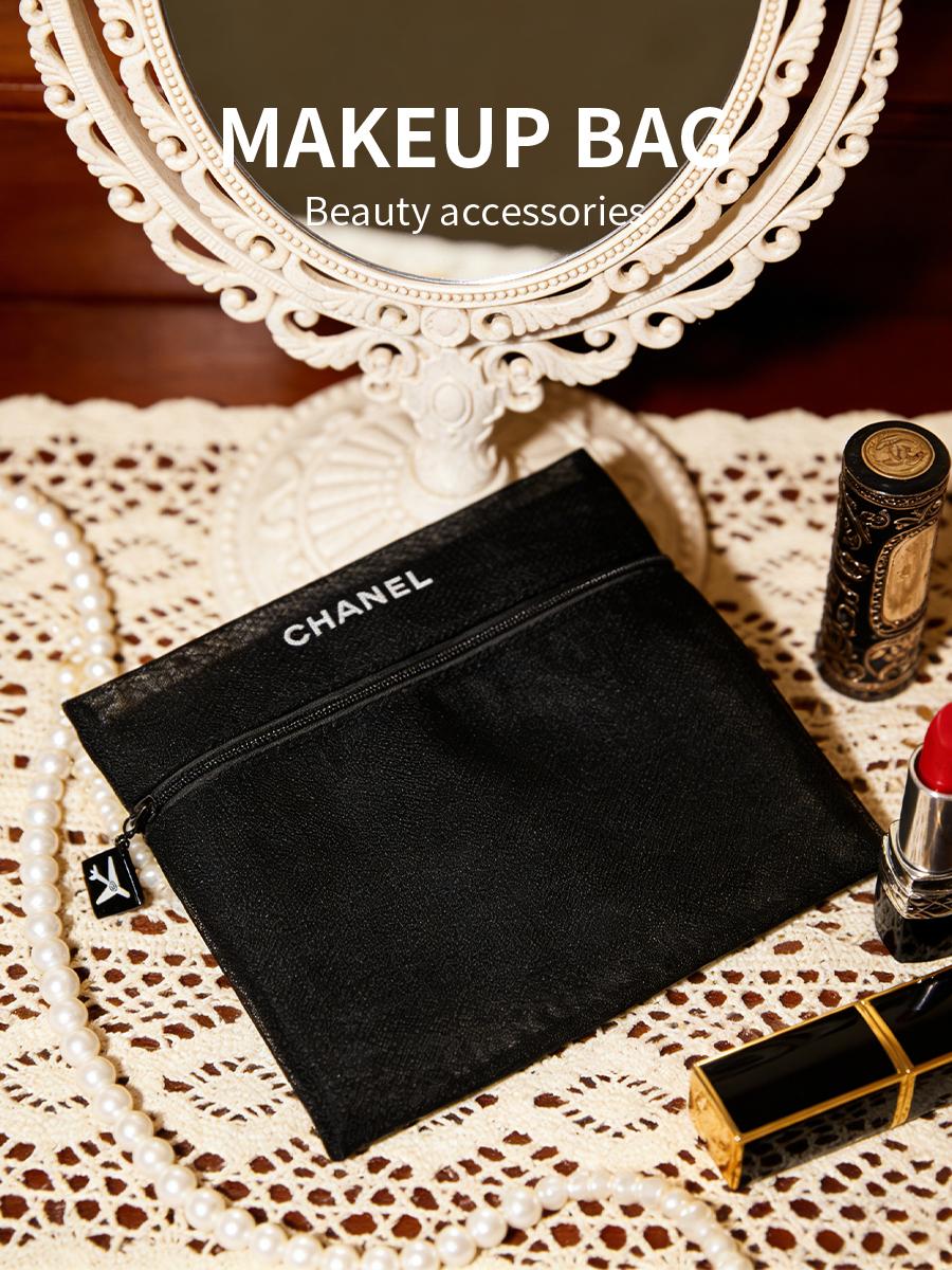 Black Mesh CHANEL Zipper Makeup Pouch