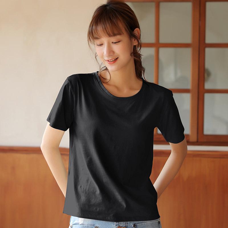 T-shirt da donna a maniche corte con reggiseno integrato, Top in cotone per il tempo libero per Primavera/Estate