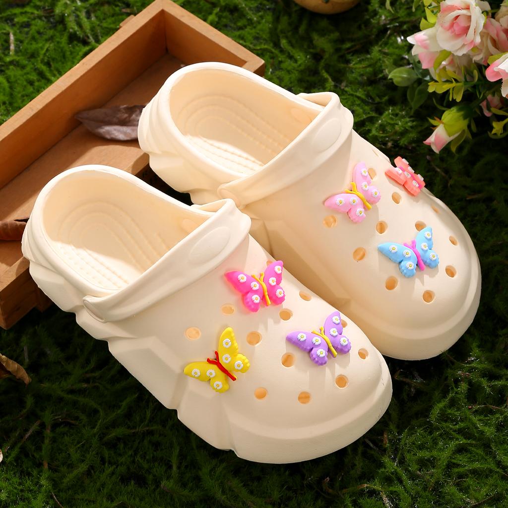 Casual Breathable Clogs With Cute Cartoon Charms For Girls, Slip-on Beach Slide, Anti Slip Garden Clog Shoes For Beaches 3057