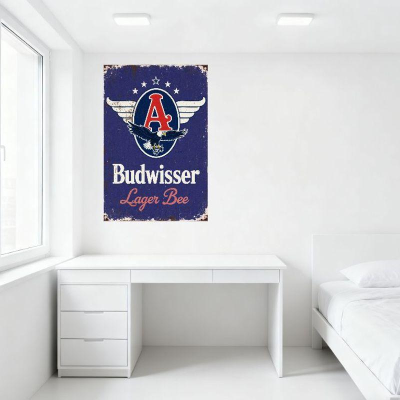 Vintage Metal Tin Sign with Eagle & Star Emblem, 'Budwisser Lager Bee' Retro Beer Advert Decor for Bar Man Cave Home Restaurant