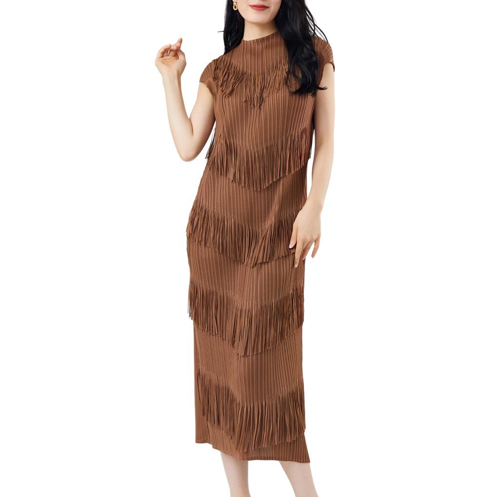 High-End Temperament Western Style Tassel Pleated Long Skirt for Spring/Summer