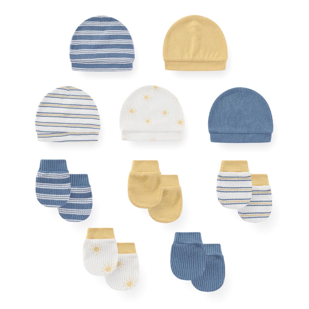 KIDDIEZOOM 0-6Months Boys Girls Hats Gloves Set 100% Cotton Soft Caps Mittens Baby Accessories