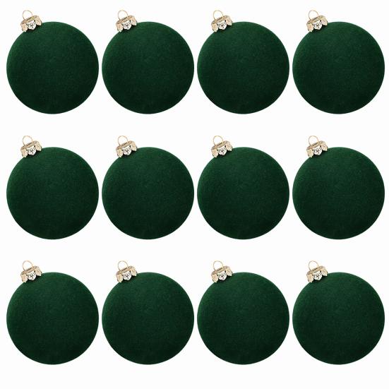 12 Pcs Velvet Christmas Ball Ornaments 2.4 Inches Flocked Shatterproof Plastic Balls Xmas Tree Hanging Decorations for Holiday Party Home Decor