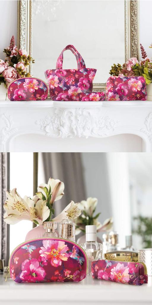 Floral Series Makeup Cosmetic Tissue Pink Floral Print Zipper Tissue Pouch, Pouch, Case, (Two-Tier Case)