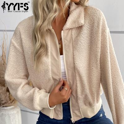 Women's Fashion Casual Solid Color Print Autumn Winter Long Sleeve POLO Neck Zipper Coat Cardigans
