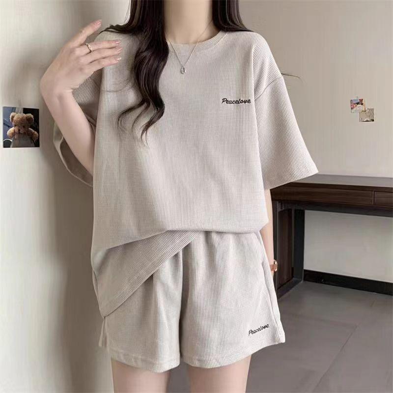Summer Casual Shorts 2 Piece Set Women Korean Loose Casual Preppy Short Sleeve T Shirt Fashion All-Match Female 2 Piece Set