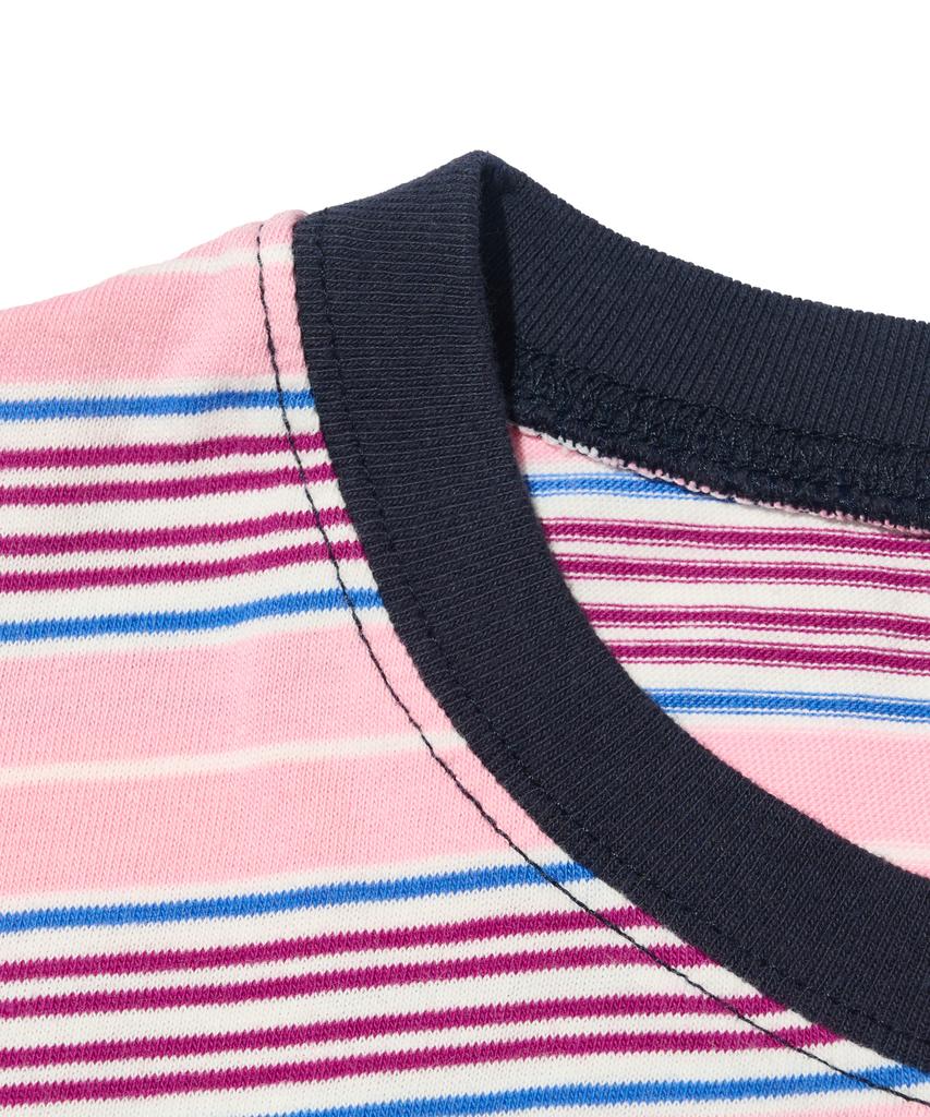 TAILOR STUDIO All Day Multi Stripe Short Sleeve T-Shirt (Pink)