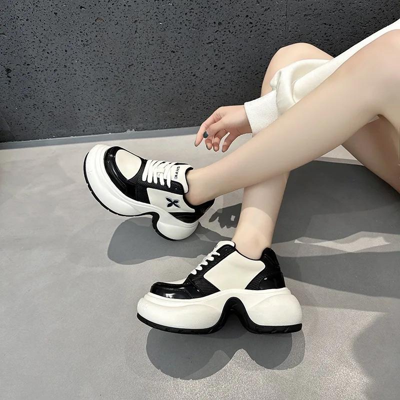Fashion Women's Casual Sports Shoes Knot Thick Bottom Cross Patterned Spring Summer Oosie Zhang Leather Insole Breathable Comfortable