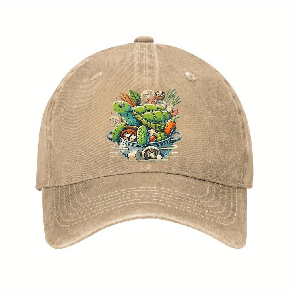 Cute Turtle Cooking Soup Baseball Cap Adjustable Cotton Dad Hat Cartoon Graphic Casual Sun Protection for Men Women