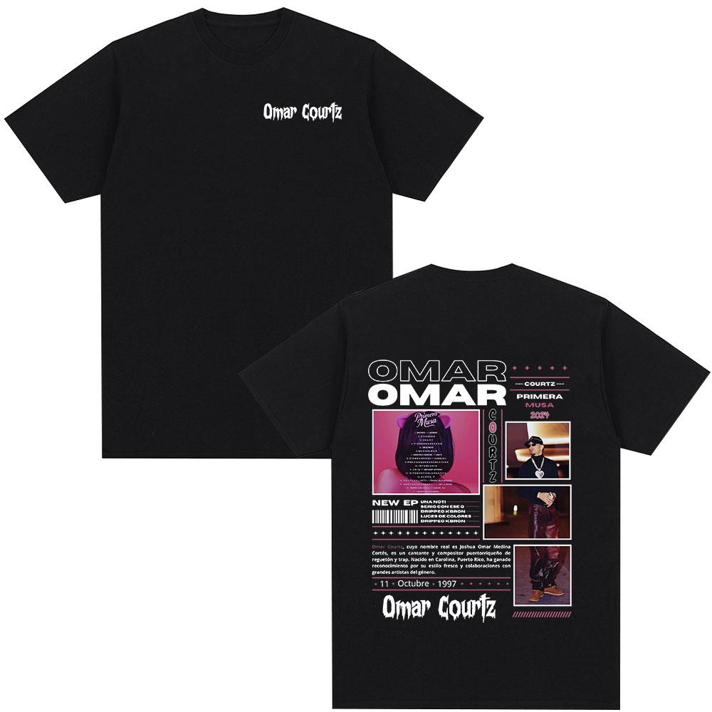2025 Estate Omar Courtz Primera Musa Album Tour Merch T-shirt Stampata 100% Cotone Uomo Hip Hop Moda Casual Manica Corta