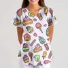 Women's Fruit And Floral Print Loose V-Neck Pocket Short Sleeve Uniform Uniform