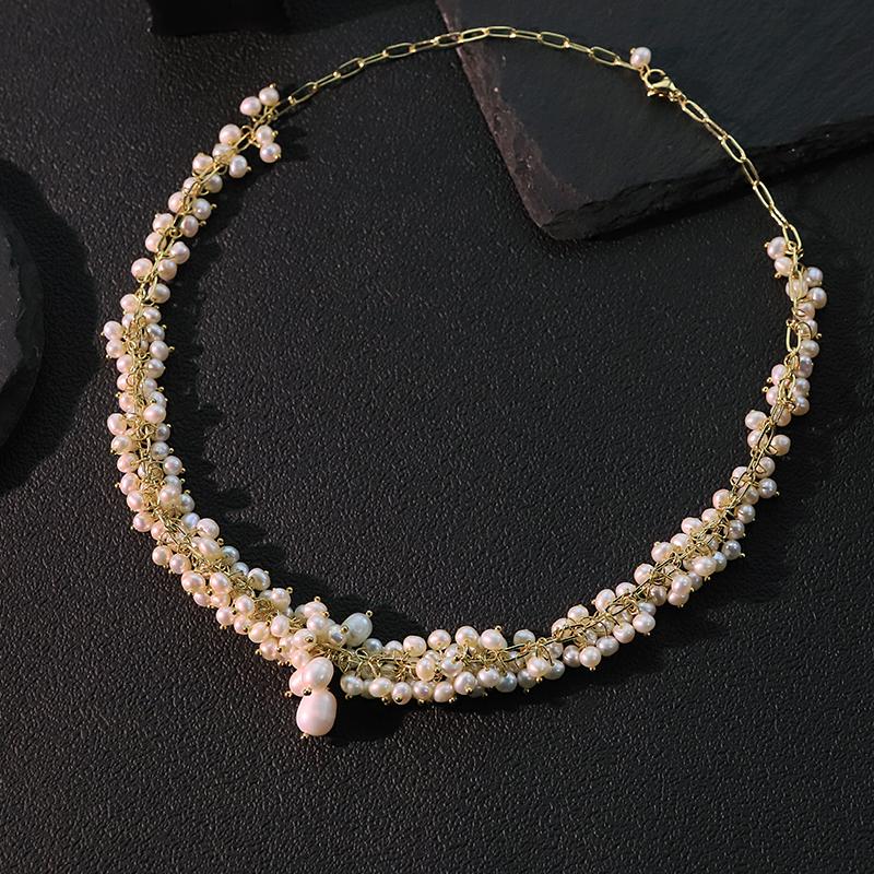 Natural Freshwater Small Pearl Necklace 18k Gold Plated Luxury Design Handmade Necklace Women Jewelry GN0235