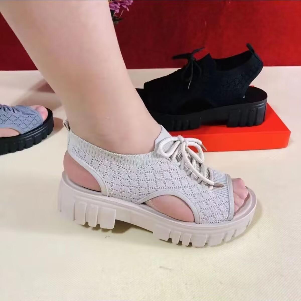 

Женские спортивные сандалии, лето 2024, летающие кружевные женские римские сандалии для отдыха с полой губкой на толстой подошве 40 бежевый