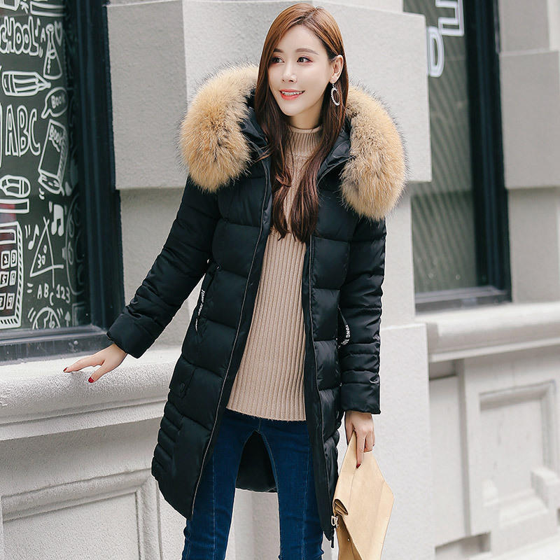 New Down Cotton-padded Clothes Women's Medium and Long Korean Version Fur Collar Slim-fitting Large-size Cotton-padded Clothes