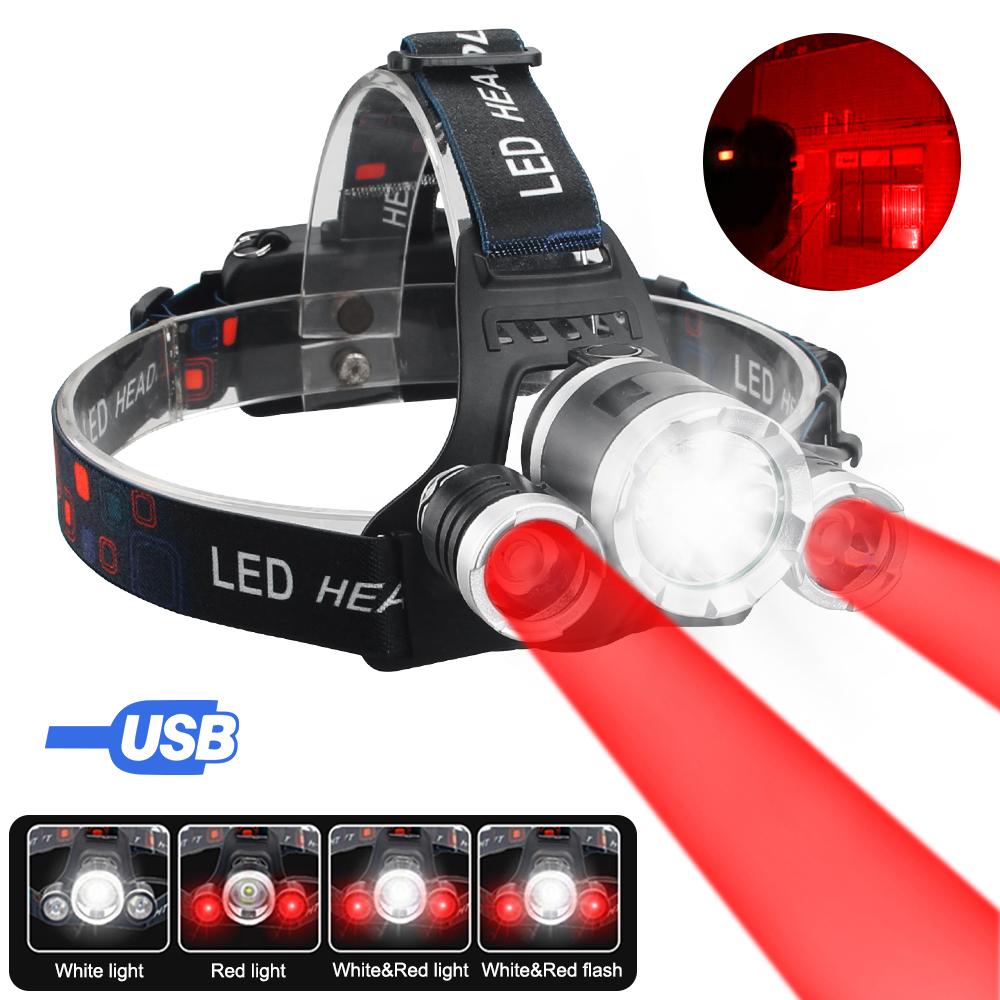 Headlamp Green/Red/UV395nm+White Dual Light Rechargeable Fixed Focus Waterproof 4Modes Headlight Hunting Camping Hiking Working