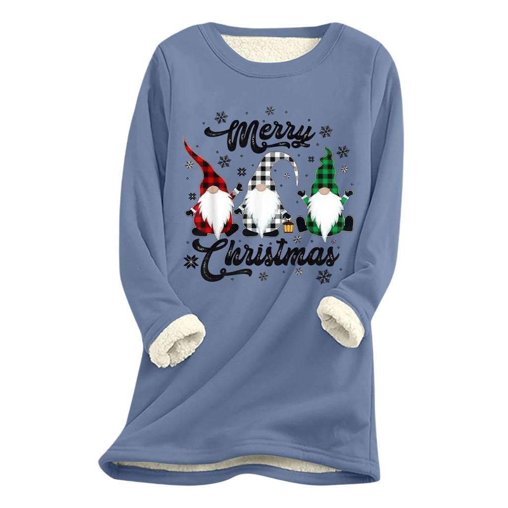 Dame Juleprint Tykk Plysj Lammeull Varm Lang Topp