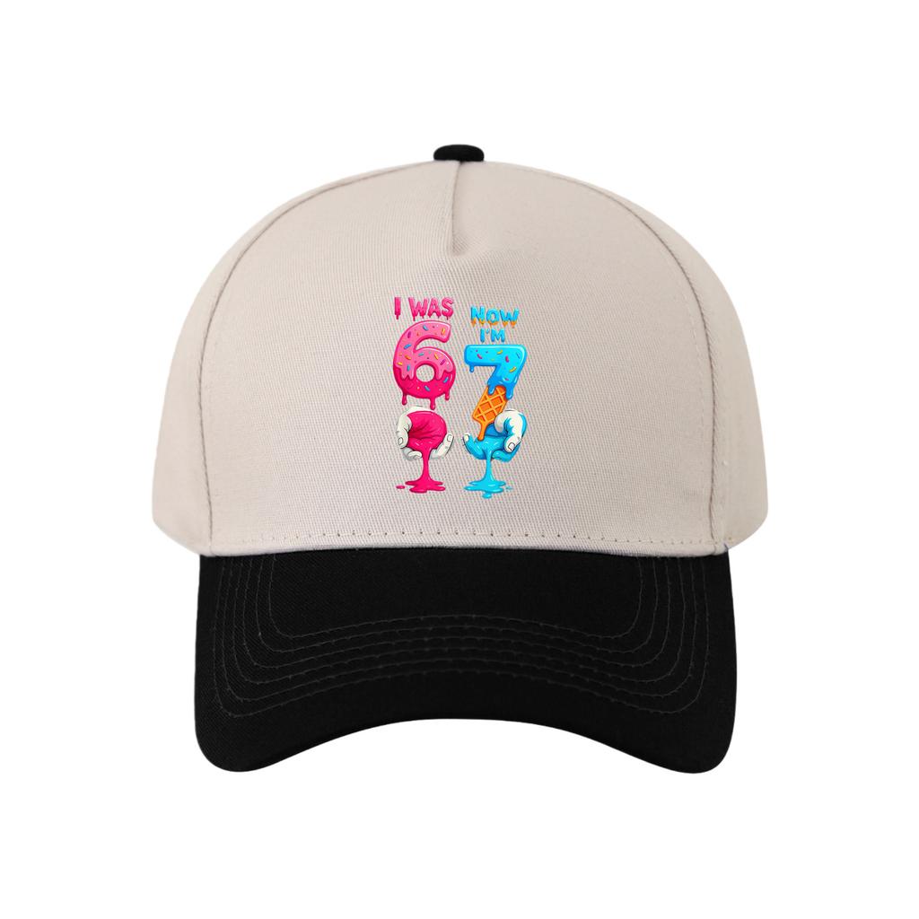 Retro Color Blocked Baseball Cap,Unisex 67 Six Seven   Breathable and Versatile Sun Shading Duckbill Cap