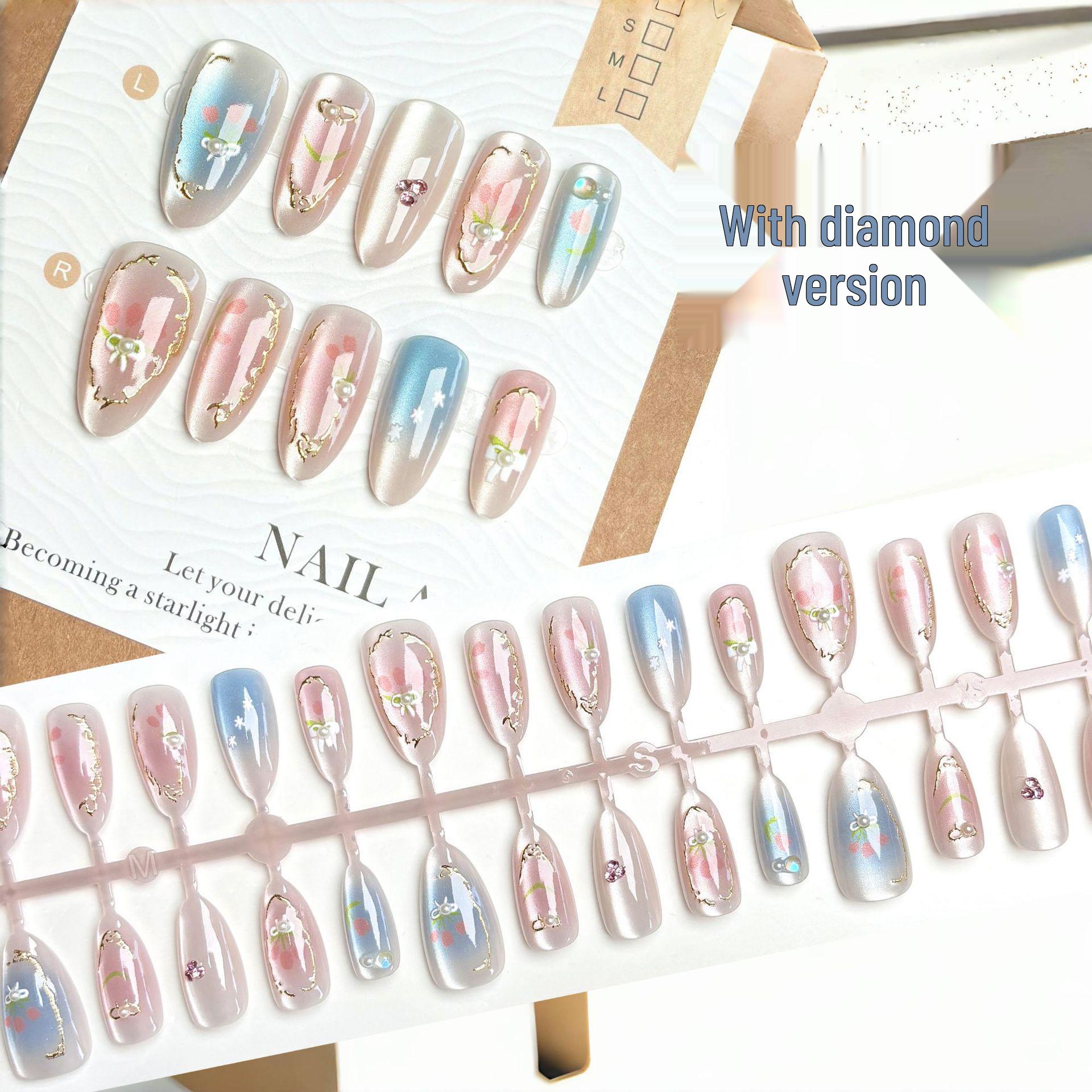 

Blush Ombre Tulip Gilded Press-On Nails with Cat Eye French Art XS