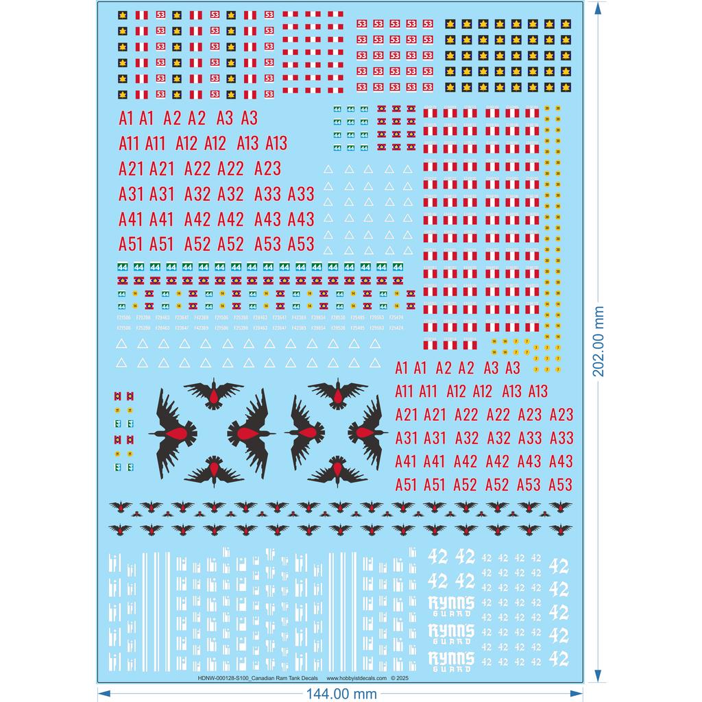 Canadian Ram Tank Decals - 1/100 - Water Decal