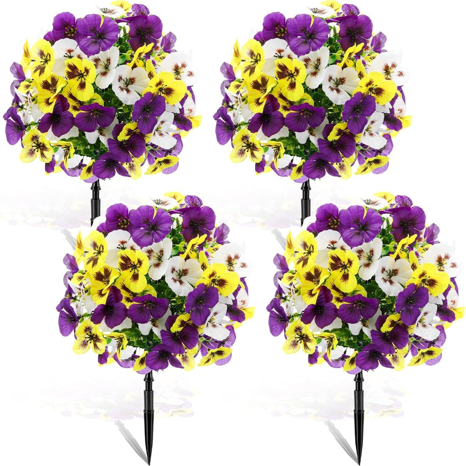 

4 Pcs Artificial Pansy Topiary Boxwood Fake Silk Pansies Bushes for Spring Yard Garden Patio Porch Planters Pots Window Decor 40*20cm