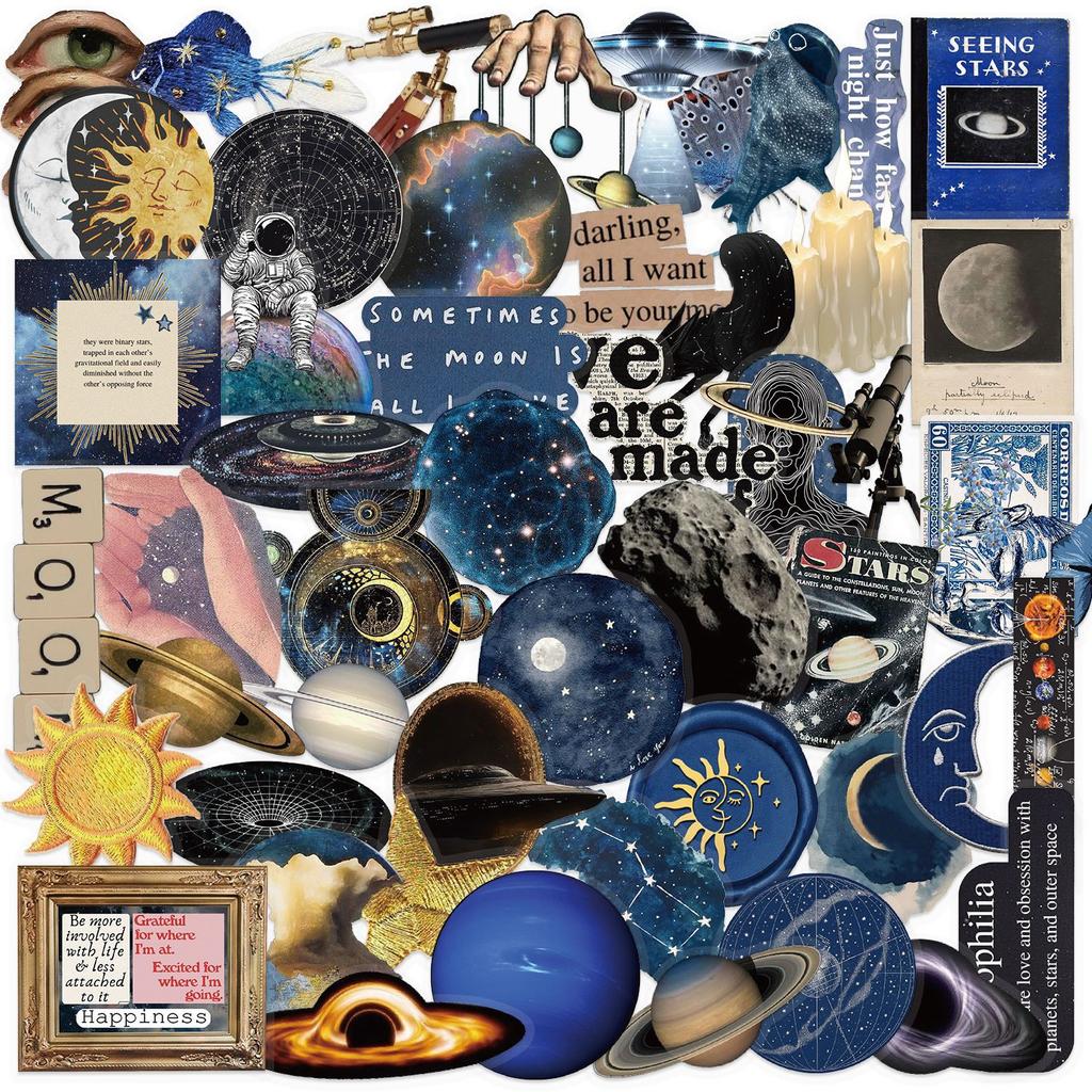 50 Transparent Ins Space Space Sticker Pack Waterproof Transparent PET Manual Material Decorative Guitar Notebook