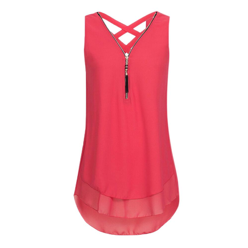 iLUGU Women Loose Sleeveless Cross Back Hem Layed Zipper V-Neck T Shirts Tops iLUGU Women Loose Sleeveless Cross Back Hem Layed Zipper V-Neck T Shirts Tops