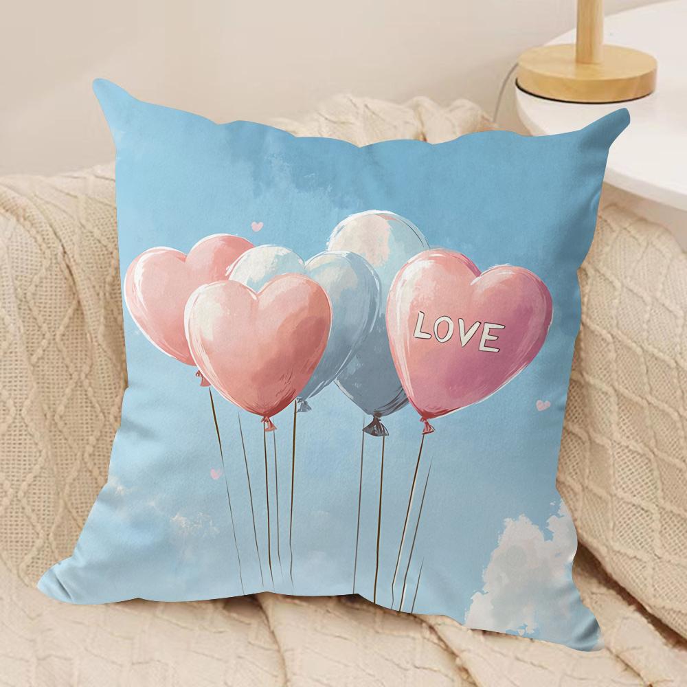 Heart Valentines Day Cushion Cover Silky Short Plush Invisible Zipper Dustproof Sofa Pillow Case for Home Decor