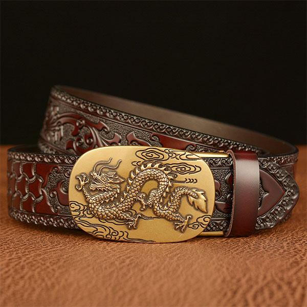 High Guality Men's Cowhide Belt Retro Automatic Buckle Leather Belt Pant Belt