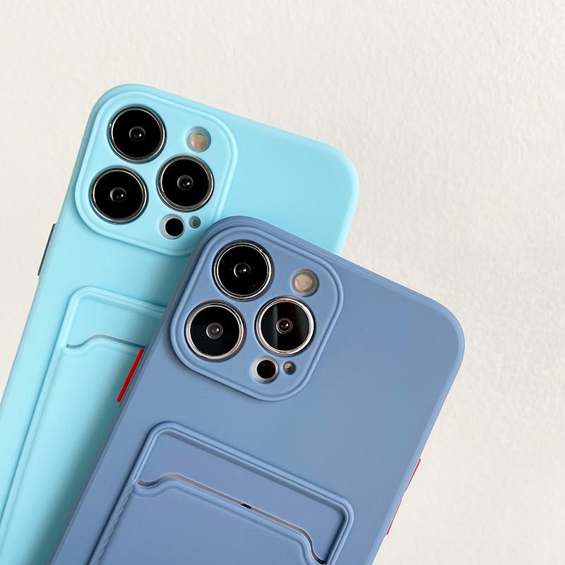 iPhone 16 Skin-Feel Card Holder Case - Pure Color, 13/15 Pro Max Slot, Protective Cover