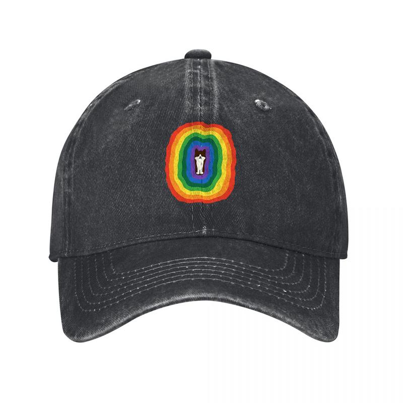Rainbow Logo Embroidered Washed Canvas Baseball Cap Unisex Adjustable Hat Fashion Streetwear Style Casual Outdoor Accessory