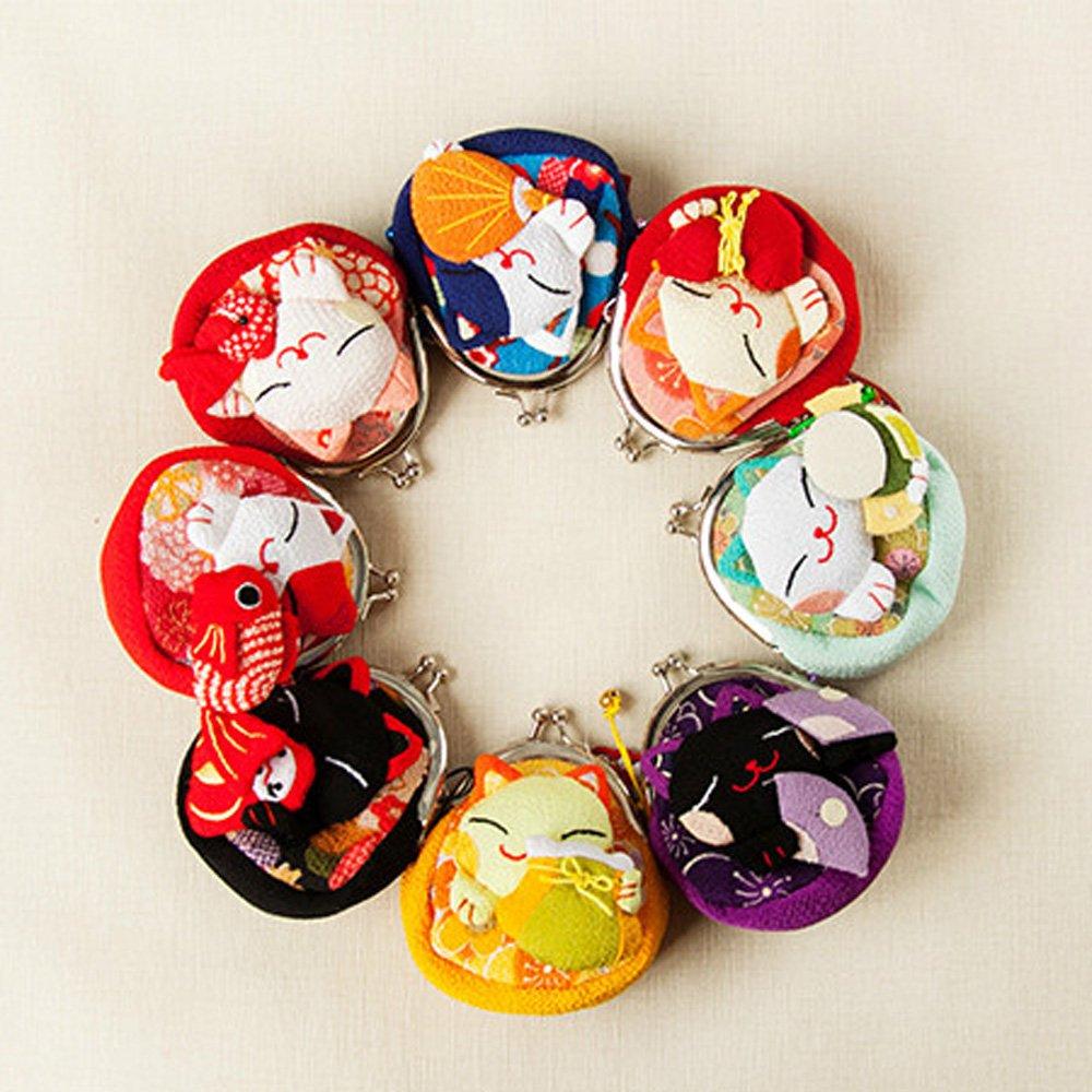 [K.L.Y] Maneki-neko (Lucky Cat) Clasp Purse, 3.3 inches, Handcrafted by an Artisan, Women's Fashion Wallet, Mini Wallet, Cute Women's Wallet (Coin
