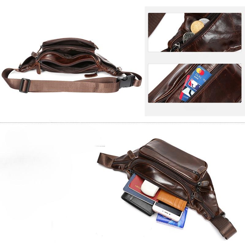 Kuskinn Herreveske Mobiltelefon Midjeveske Ekte Lær Crossbody-veske Multifunksjonell Sportslig og Casual Crossbody Brystveske