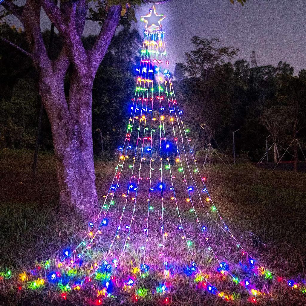 New Year Spring Festival Lights LED Christmas Tree Star Waterfall String Lights Pentagram Garden Decoration