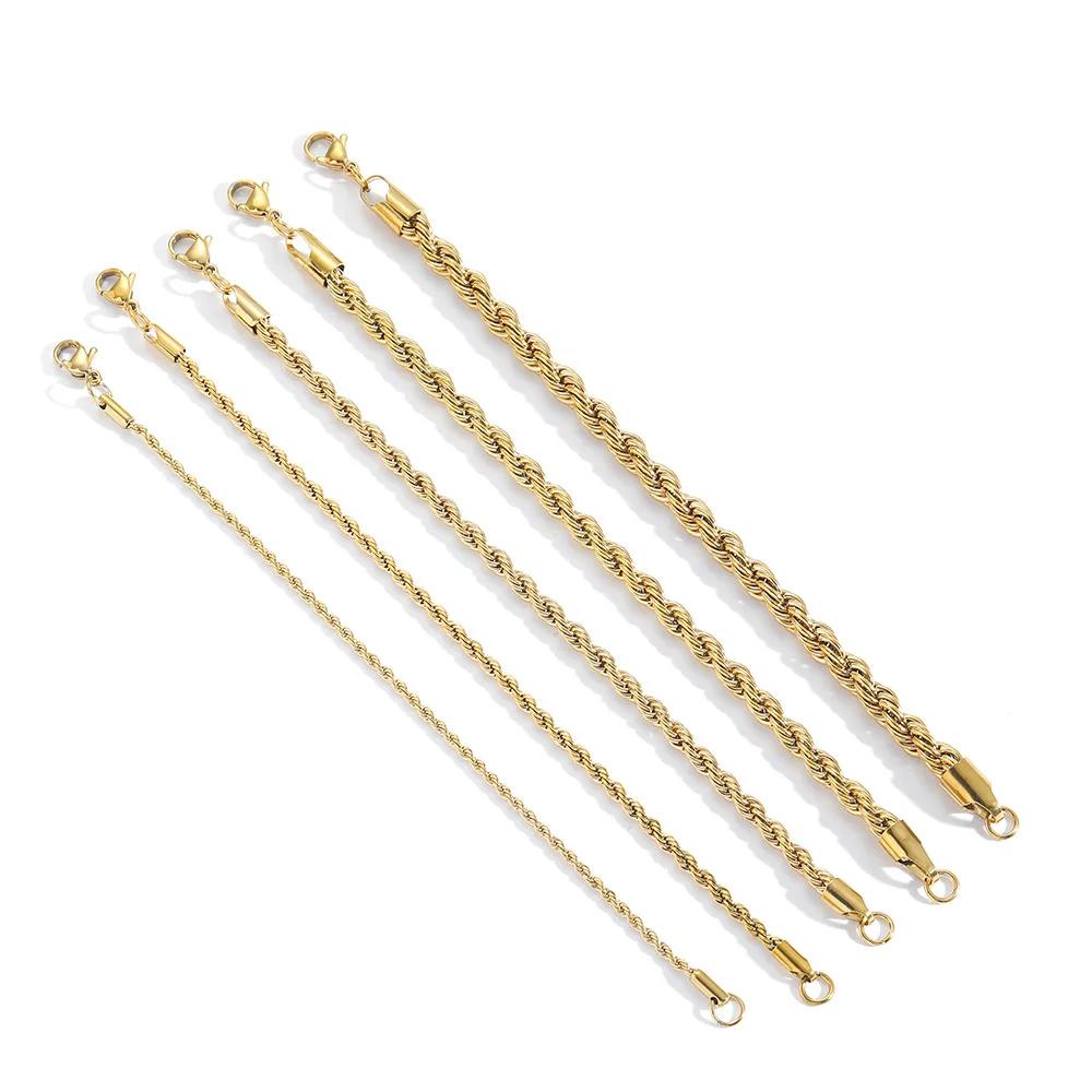 Stainless Steel Bracelet For Women Men 2/3/4/5/6MM Gold Color Twisted Rope Chain Bangle Fashion Never Fade Jewelry Accessories