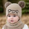 2pcs Winter Baby Hat Scarf Set Toddler Girl Boy Cap Knitted Beanie Fur Ball Cartoon Bear Snow Outfit Infant Accessories