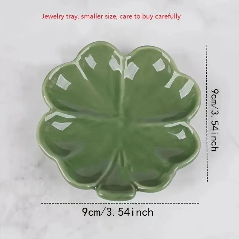 1Pc Ceramic Jewelry Tray Tabletop for Cosmetics and Accessories Nordic Style Clover Leaf Storage Box for Wedding Birthday Gifts
