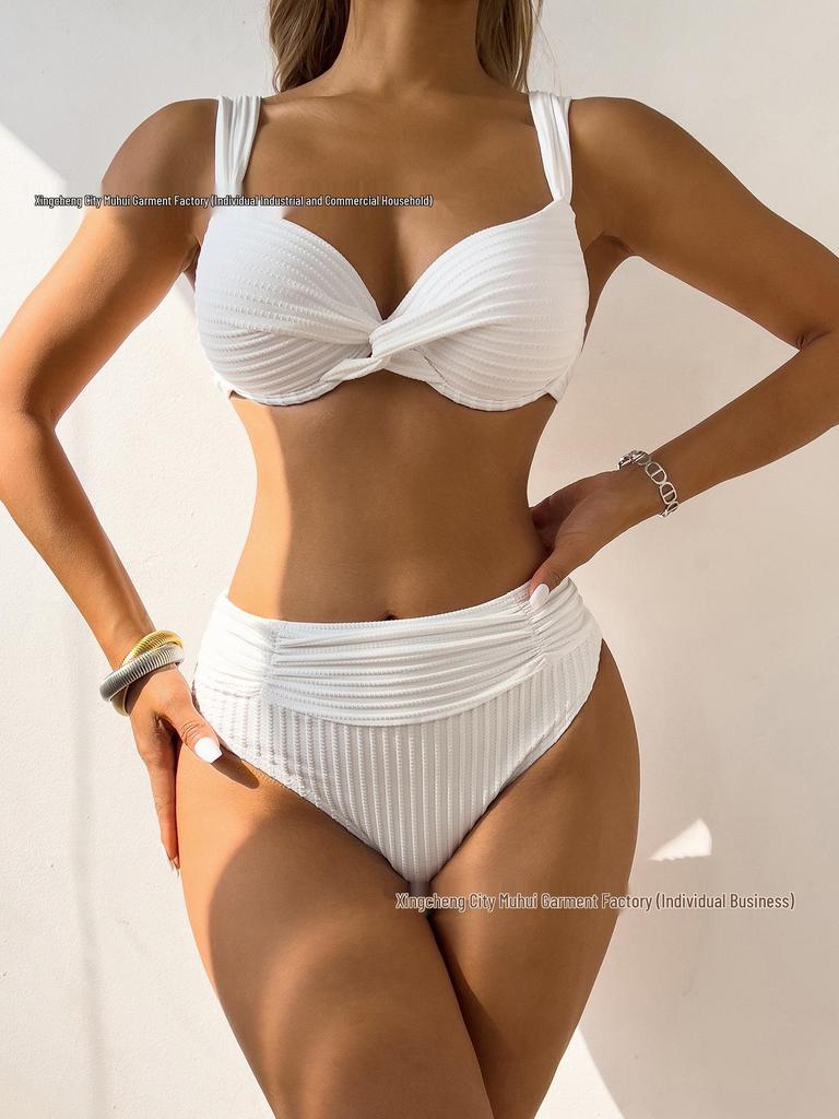 Bikini Sexy Monocolore a Vita Alta Europeo 2026 per Vacanze al Mare