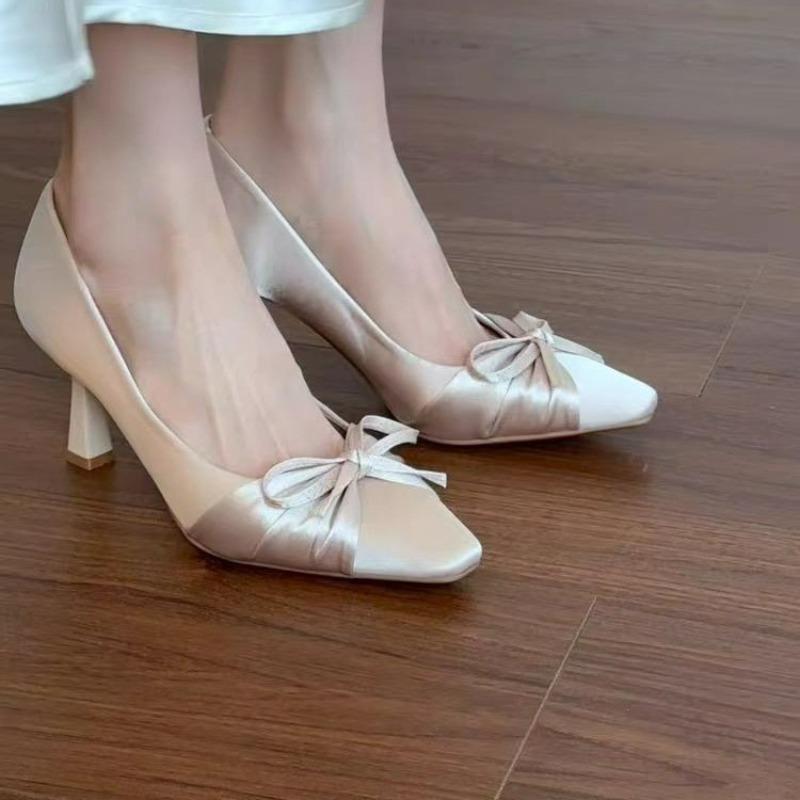 Fashion 2025 Designer Casual Ladies High Heels Fashion Pleated Ladies Bow Luxury Brand Baotou Party Dress Stiletto Sandals 35--40 Sizes