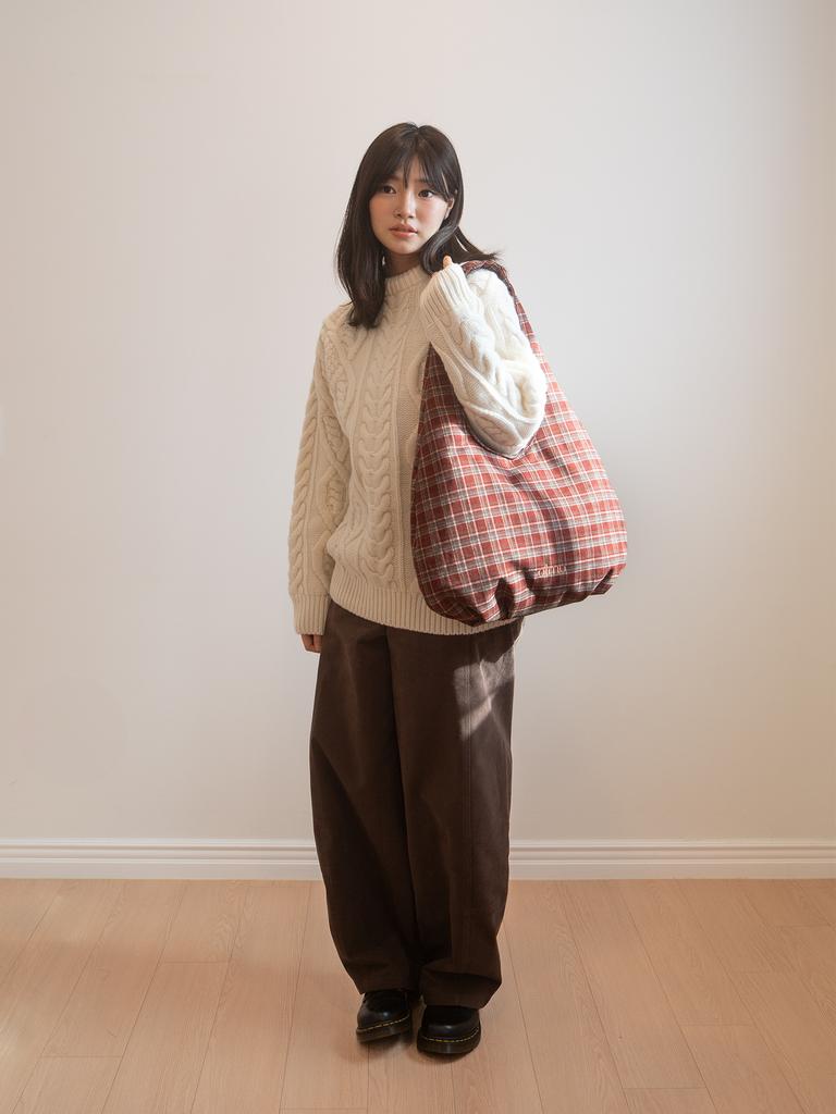Oimo Check Padded Hobo Bag - Red / Yellow