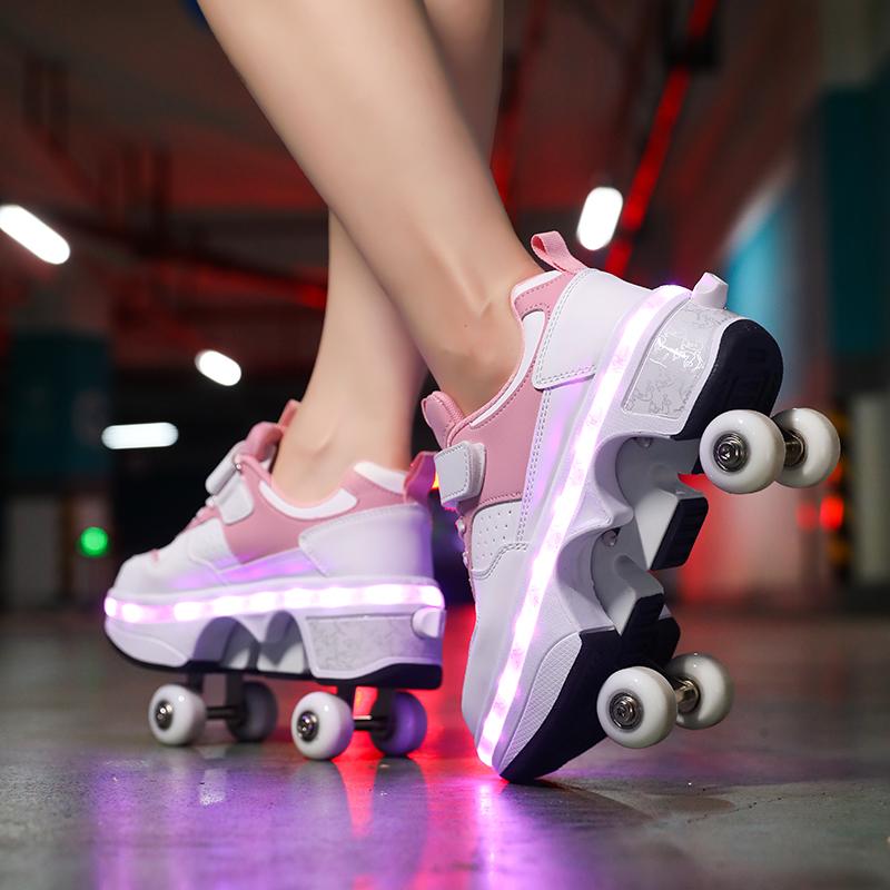 Men's/Women's /Kids Roller Roller Shoes 4-wheel Deformation Shoes Roller Skates Adult Rechargeable LuminousSkating Shoes